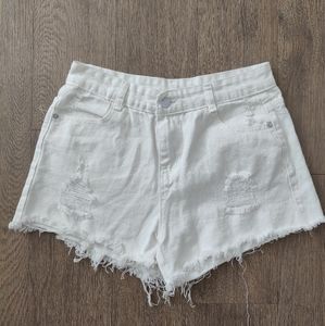 White Denim Distressed High Rise Cutoff Shorts